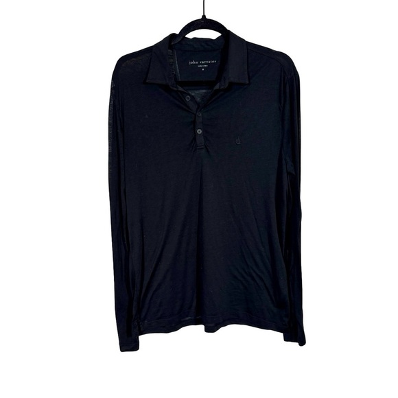 John Varvatos Marty Burnout Polo Long Sleeve Organic Cotton Peace Sign Black - Picture 3 of 7